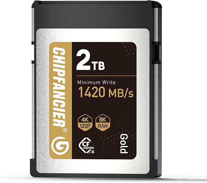 CHIPFANCIER CFexpress 2.0 Type B 2 * 968GB Memory Card Up to 1750MB/s Read 1420MB/s Write-Raw 8K Video Recording Compatible with Nikon D5/D6/Z7/Z9 Panasonic Canon EOS DJ for Photographers Gold