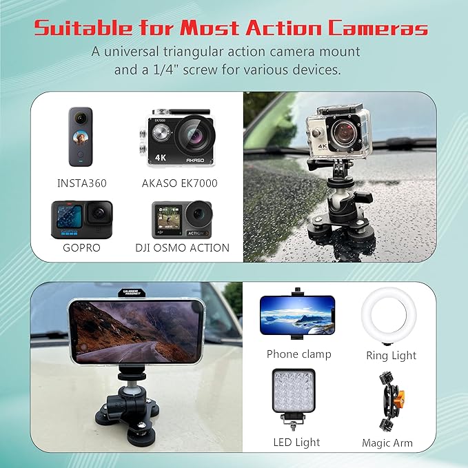 ULIBERMAGNET Magnetic Camera Mount, 80LB Heavy Duty Metal Car Adjustable Magnetic Mobile Camera Holder with Mini Ball Head,Strong Rubber Coated Magnet with 1/4’’-20 Male Thread Stud for GoPro