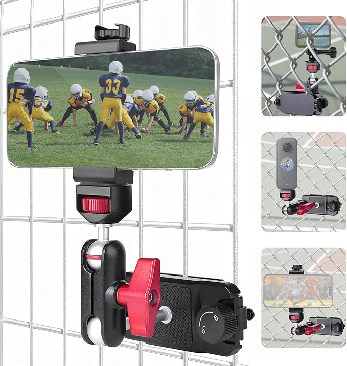 Fantaseal Phone Action Camera Fence Clamp Mount Car Holder Steel Pillars Vlogging Kit w/Strong Neodymium Magnet for GoPro Insta-360 DJI OSMO iPhone Tennis Baseball Softball Sports Game Video Recording