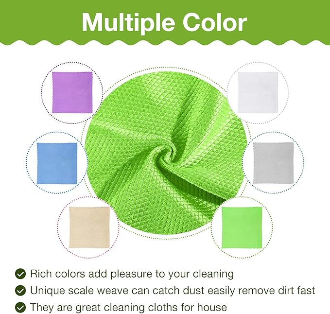 9 Pieces Fish Scale Cloth Microfiber Cleaning Nanoscale Glass Cleaning Cloth Wave Pattern Fish Scale Rag for Washing Windows, Mirrors and More (Basic Colors)
