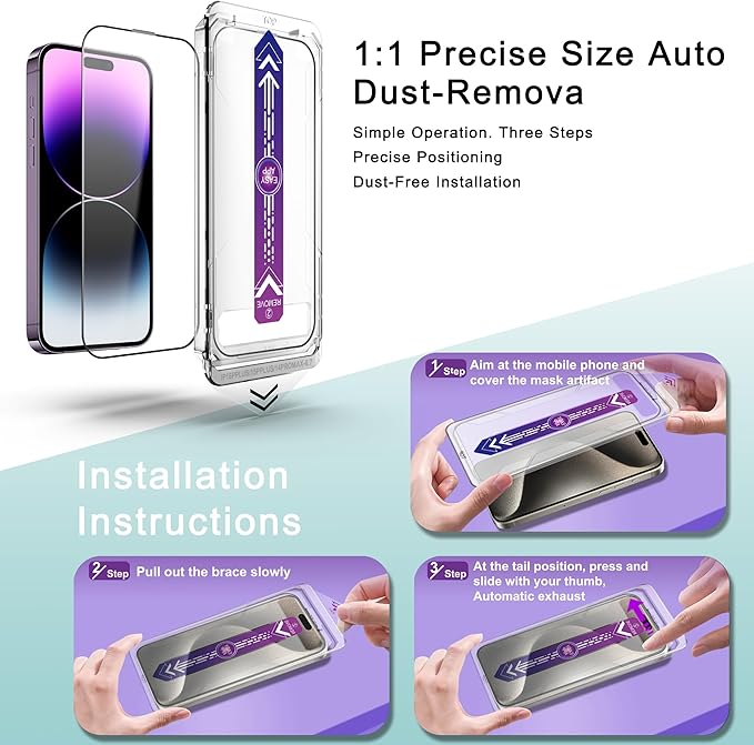 SHANG PIN JIA 2 Pack Screen Protector Tempered Glass for iPhone 16 Plus and iPhone15 Plus and iPhone 14 Pro Max 6.7-Inch Auto Dust Removal, No Bubbles, High Definition Clear, Easy Installation