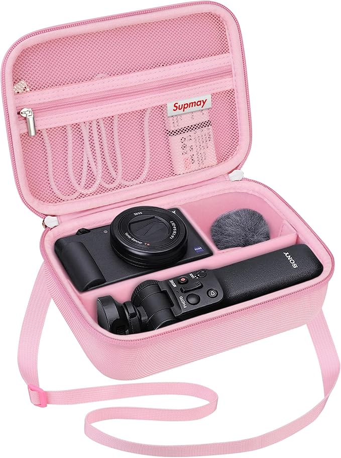 Hard Travel Case for Sony ZV-1F / ZV-1 / ZV-1 II Digital Camera, Protective Cases Bag Fits Vlogger Accessory Kit Tripod and Microphone, Extra Zipper Pocket fit Battery Charger, Pink