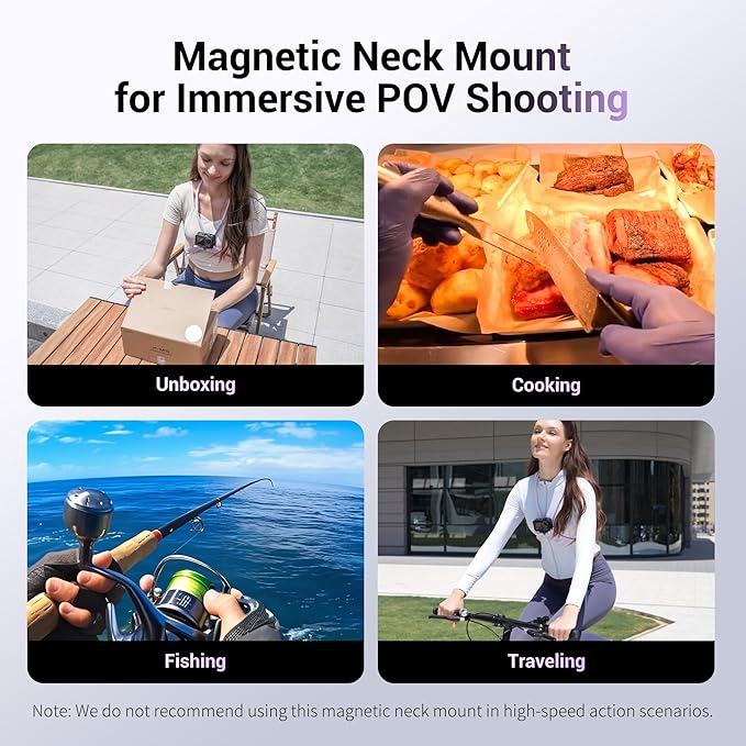 JJC Neck Mount for Gopro 13/12/11, DJI OSMO Action 5 Pro/4，Insta360 X5/X4/Ace Pro & More Action Cameras, POV Neck Holder with Quick Release for Content Creating Video Filming Women-Purple