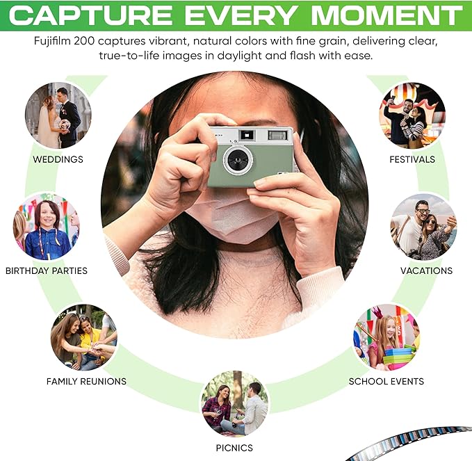 Fujifilm 200 35mm Film Bundle, 6 Rolls (2x3 Pack) 36 Exp Each, Includes Premium Balveli Microfiber Cleaning Cloth -Fuji 35 mm Film Roll for Film Camera 35mm-fujifilm - Fuji 200