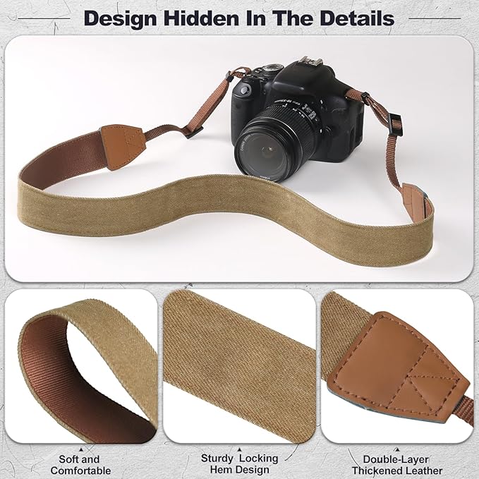 Universal Camera Strap - Camera Neck Strap, Adjustable Shoulder Straps Compatible with Canon, Fujifilm, Nikon, Olympus, Panasonic and other SLR and mirrorless cameras - Khaki and Brown