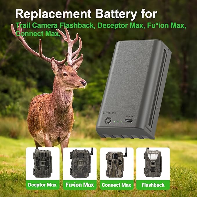 2 Pack Rechargeable Lithium Battery Pack Compatible with Stealth Cam Trail Camera Flashback, Deceptor MAX, Fusion MAX, and Connect MAX