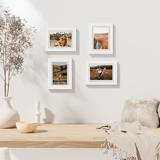 Vittanly 4x6 Picture Frames Set of 2, Ornate Vintage Photo Frame for Wall or Tabletop, Display 3.5x5 Pictures with Mat or 4x6 without Mat, Rustic White
