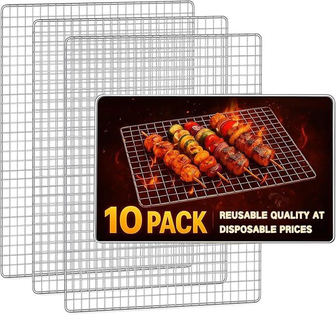Grill Topper, 10 Pcs Disposable Grill Grates, 11.8 X 15.7 Inch Baking Rack Replacement, BBQ Accessories for Outdoor Smoker Grills