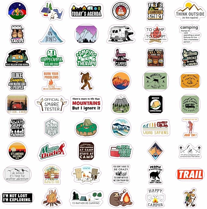 BulbaCraft 100Pcs Funny Camping Stickers, Camping Gifts, Camp Stickers, Camp Life Laptop Decals, Gifts for Women & Men