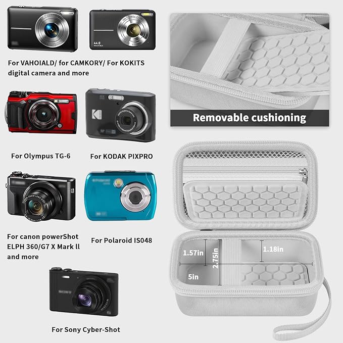 Comecase Digital Camera Carrying Case Compatible with CAMKORY/for VAHOIALD/for Canon PowerShot G7X/ for Kodak Pixpro/for Sony DSCW800 Compact Small Camera Storage Bag for Boys Girls Kids (White)