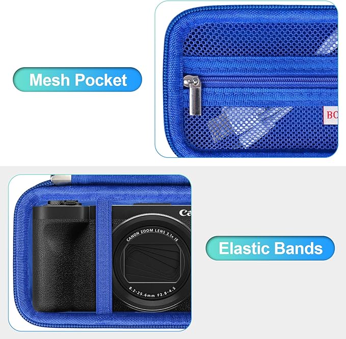 BOVKE Travel Case for Canon PowerShot V1 Hybrid Digital Camera, Canon V1 Video Vlogging Protective Storage Holder Bag with Extra Space for Cables, Battery, SD Cards, Blue
