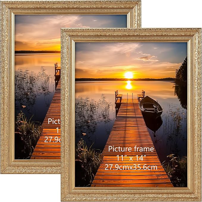 Edenseelake 11x14 Picture Frames Set of 2, Vintage Gold 11 x 14 Poster Frame for Wall Hanging Vertical and Horizontal