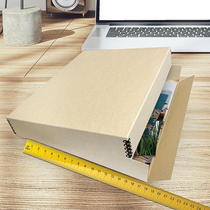 Golden State Art, Archival Storage Box, Acid-Free Drop Front Museum Box with Metal Edge for Storing Artwork Photos Documents Prints Arts And Crafts (Tan-17.75x22.75x3 Inches)