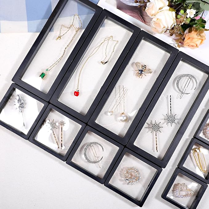 30 Pack 3D Floating Display Stand Floating Frame Display Case Coin Display Holder Transparent PE Jewelry Storage Box for Jewelry,Specimen,Medallions(Black)