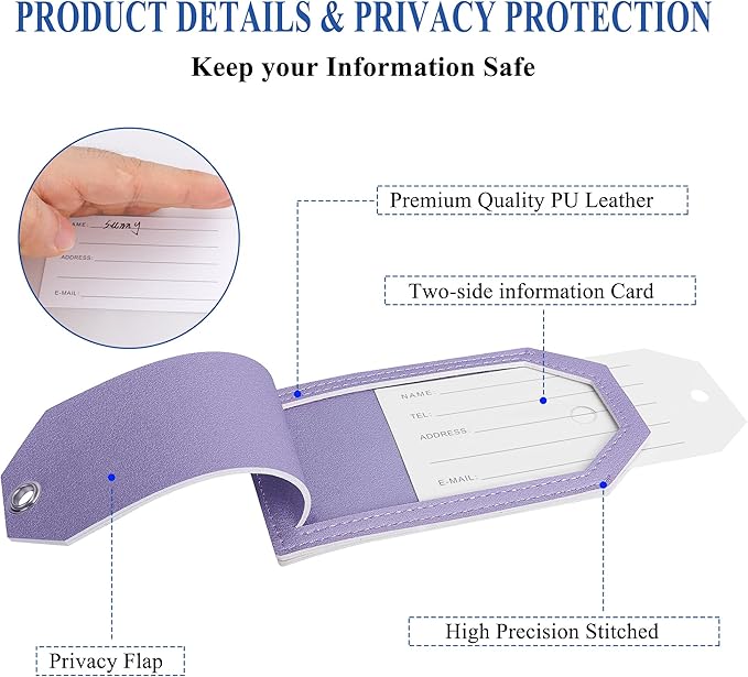 Luggage Tag & Initial Baggage Tags for Suitcases Leather Bag Tags for Backpacks Handbag School Instrument with Name ID Label Travel Essentials, Unique Fun Purple Personalized Luggage Tags 2 Pack