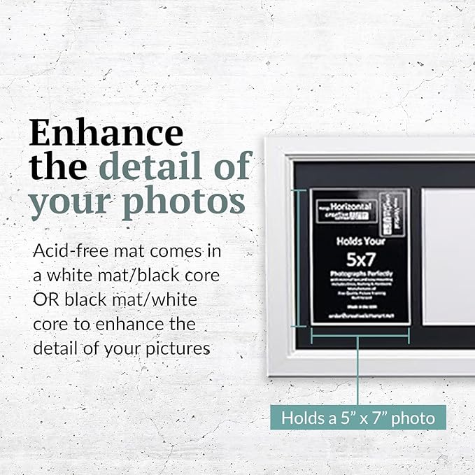 Creative Letter Art 7 Opening Glass Face White Picture Frame to hold 5 by 7 inch Photographs including 10x40-inch White Mat Collage