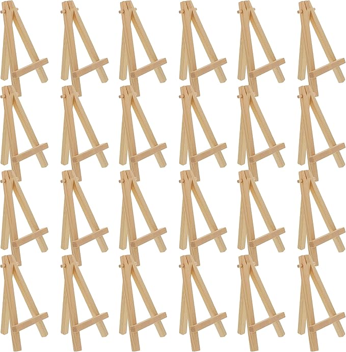 U.S. Art Supply 5" Mini Easel (24 Pack) - Natural Wooden A-Frame Tabletop Display Stand, Mini Easel Stand - Small Easels for Display, Small Canvases, Crafts, Business Cards, Signs, Photos, Gifts