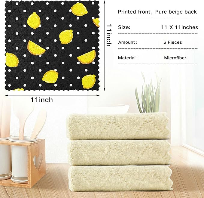 Ca TaqKu Polka D ot Lemon Re uvable Cleaning Cloths Set of 6 Showel Towels Hand Towel Divine Cloths for Kitchen