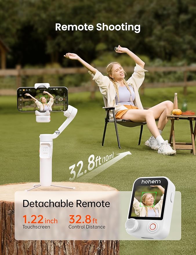 Hohem iSteady V3 Ultra Gimbal Stabilizer for Smartphone, AI Tracking Phone Gimbal, 1.22" Touchscreen Detachable Remote Control, Built-in Extension Rod & Tripod, 360° Infinite Pan, Vlog Filming, White