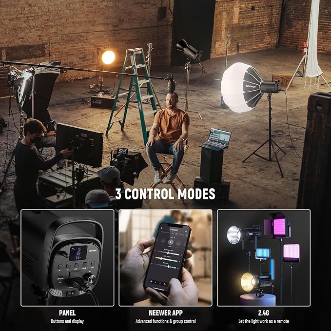 NEEWER CB120B 120W LED Video Light with 2.4G&APP Control COB Bi Color 2700K-6500K 78000lux at 1m/CCT Mode/CRI97/12 Scenes/Bowens Mount Continuous Output Lighting for Studio Photography/Video Recording
