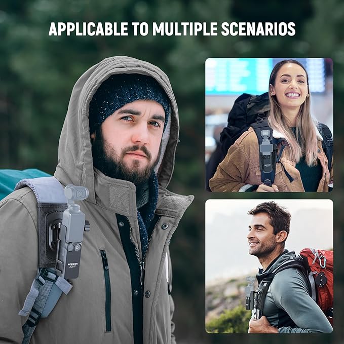 NEEWER Basics 4 in 1 Accessories Kit Compatible with DJI Osmo Pocket 3, Backpack Strap Mount Kit with Bracket Cage Extension Adapter, Clip, J Buckle, T Bolt for Trekking Hiking Camping, GP-67