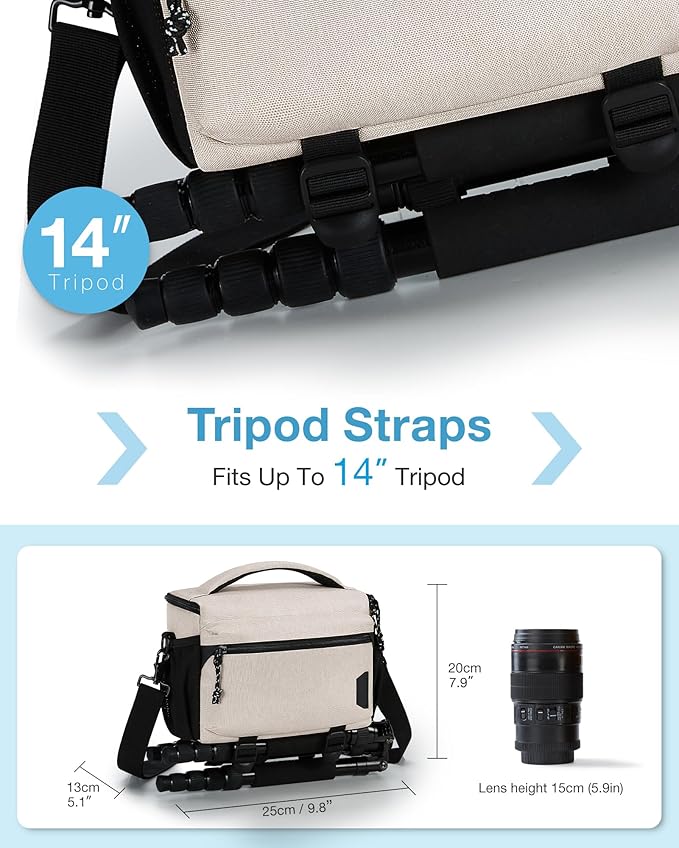 BAGSMART Small Camera Sling Bag for Photographers, Compact Camera Shoulder Bags for DSLR/SLR/Mirrorless Cameras, Waterproof Crossbody Camera Case with Tripod Holder, Ivory White