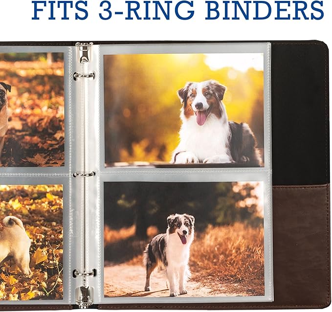 Samsill 100 Pack 5x7 Photo Album Refills, 100 Pictures, 3-Ring Binder Photo Sleeve Inserts, 2 Pocket Photo Page for 5x7 Photographs, Postcards, Recipe Cards, 400 Pictures Total