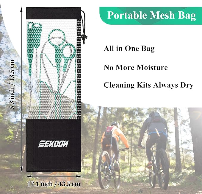 Feekoon Reservoirs Backpack Accessories Hydration Bladder Cleaning Kit with Flexible Long Brush for Hose, Small Bite Valve and Big Brush, Drying Collapsible Bladder Frame, Carrying Pouch