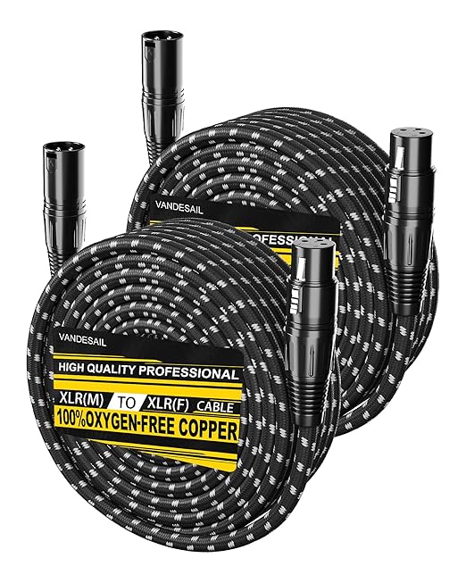 Long XLR Cables 75ft 2 Pack, Nylon Braided XLR Extension Microphone Cable, OFC Shielded and Balanced X LR Male to Female Mic Cord for Preamp Recording Mixer Amplifie Speaker Black