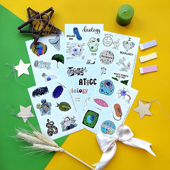 BulbaCraft100Pcs Funny Biology Stickers for Laptop & Water Bottles, Small Biology Sticker Pack, Laptop Decals, Gifts for Women & Men
