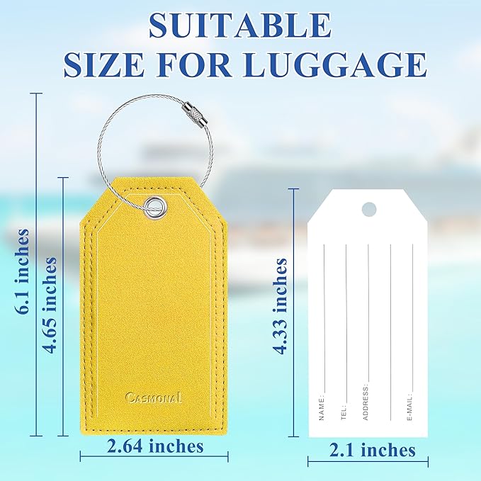 Luggage Tag & Initial Baggage Tags for Suitcases Leather Bag Tags for Backpacks Handbag School Instrument with Name ID Label Travel Essentials, Unique Fun Yellow Personalized Luggage Tags 2 Pack