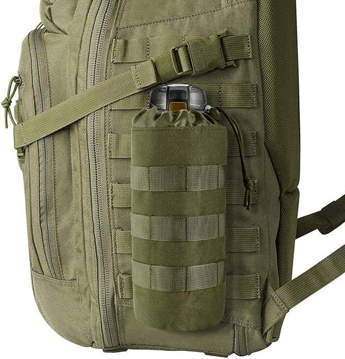 Tactical MOLLE Water Bottle Pouch with Drawstring Open Top & Mesh Bottom, Military Water Bottle Holder Bag Sports Travel Hydration Carrier