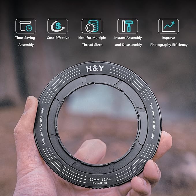 H&Y RevoRing Adjustable Step Up Ring 52-72mm to 77mm, Variable Lens Filter Adapter Ring, Universal Stepping System fits 52 55 58 62 67 72mm, Titanium Gray