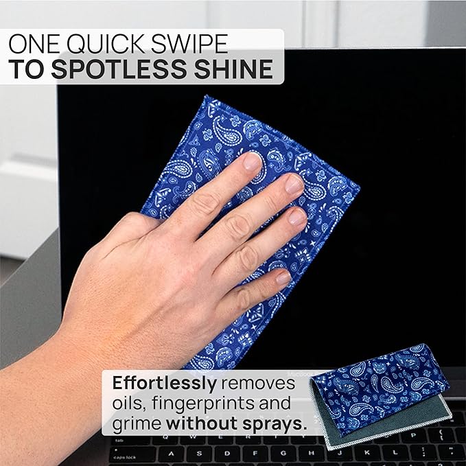 Quick Cloth Microfiber Glasses Cleaning Cloths – 5x7, Paisley Blue, 2 Pack with Case | Double-Sided Lens Cleaner for Eyeglasses, Camera, Screens & Glass | Reusable Microfiber Glass Polishing Cloths