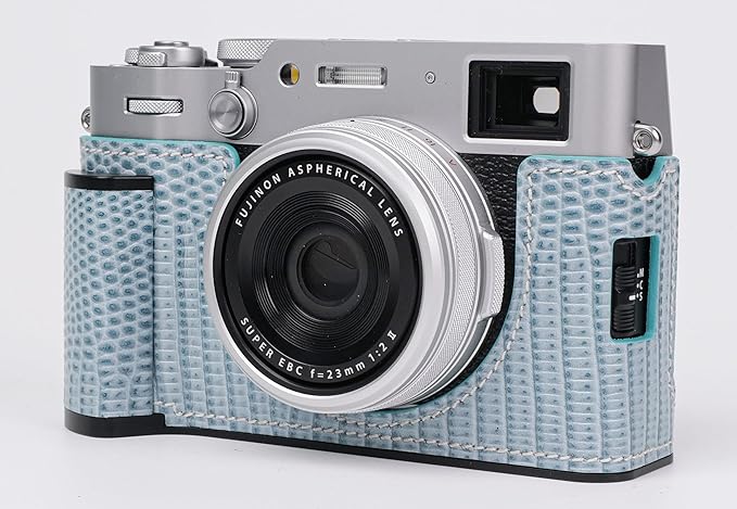 Camera Case for Fujifilm X100VI, Genuine Leather Camera Half Case for Fujifilm X100VI - Top Layer Cowhide Body Metal Base Plate Hand Shank 3-in-1 Design (Blue1)