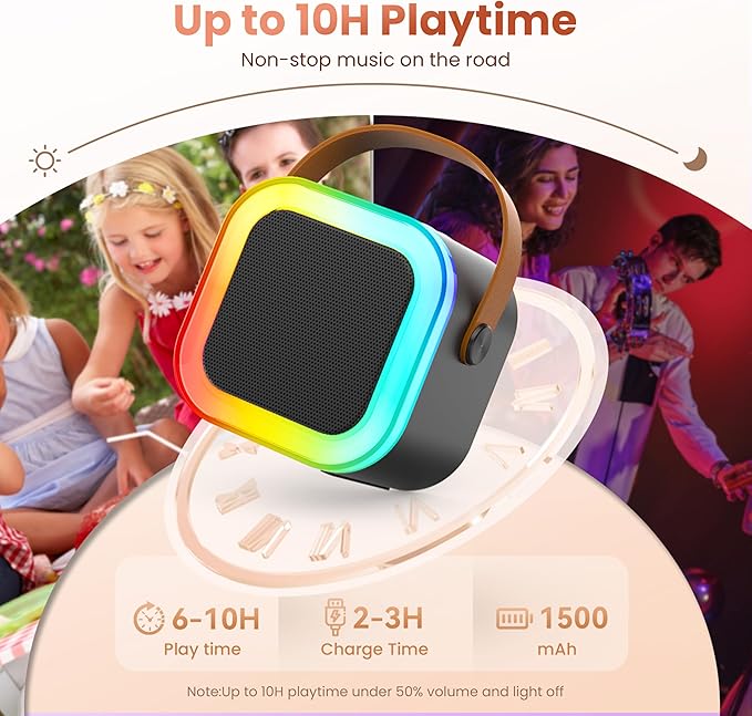 Mini Karaoke Machine for Kids Adults, 2026 TOP Birthday Gifts for Girls Boys 3,4,5,6,7,8+Year Old Toddler Kids Toys, Portable Bluetooth Speaker with 2 Wireless Karaoke Microphones Player Easter(Black)