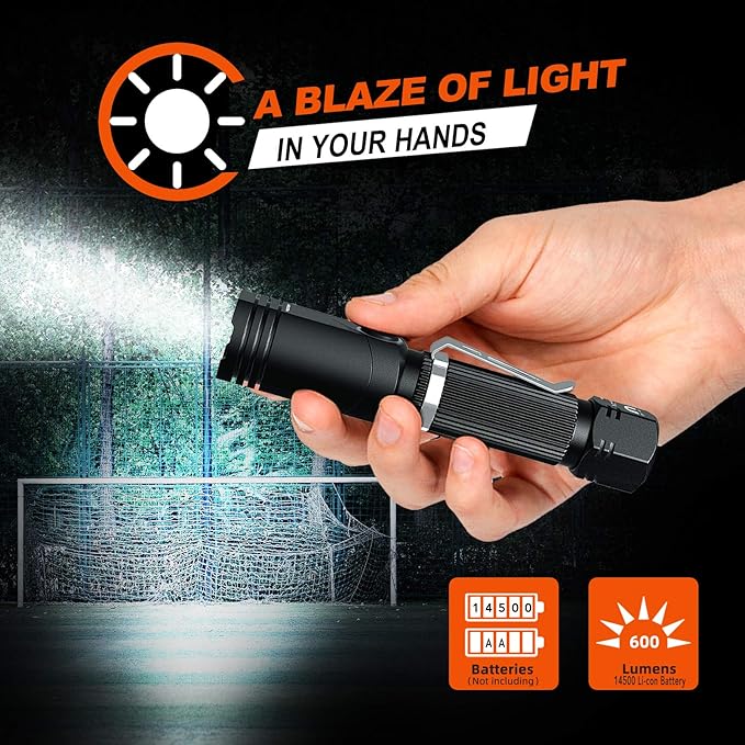 NICRON Flashlight, N7 600 Lumens Tactical Flashlight 2 Pack, 90 Degree Ip65 Waterproof Led Mini Flashlight 4 Modes- Best High Lumens are for Camping, Outdoor, Hiking （Not Including Batteries） Gift