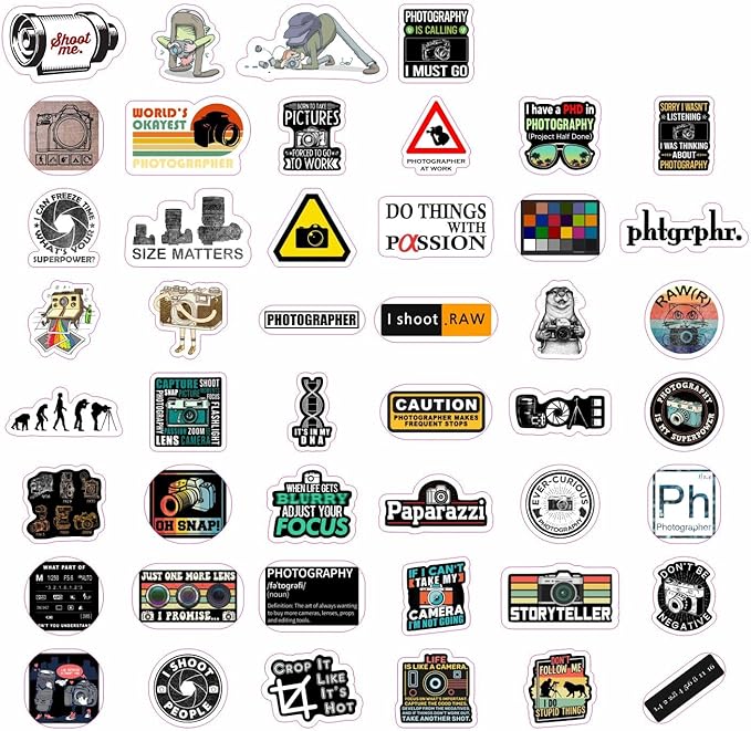 BulbaCraft 100Pcs Photography Stickers, Camera Stickers for Water Bottles, Laptop, Scrapbooking, Planners — Photographer Gifts Women, Camera Gifts for Photographers Women & Men