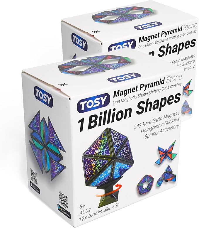 TOSY Magnet Pyramid Stone - 1 Cube Transforms into 1 Billion Shapes (Bunny, Egg Basket, Flowers, Heart), Easter Valentine Gift, 12 pcs, 243 Magnets, Holographic Design, Puzzle/STEM Toy, 2-Pack