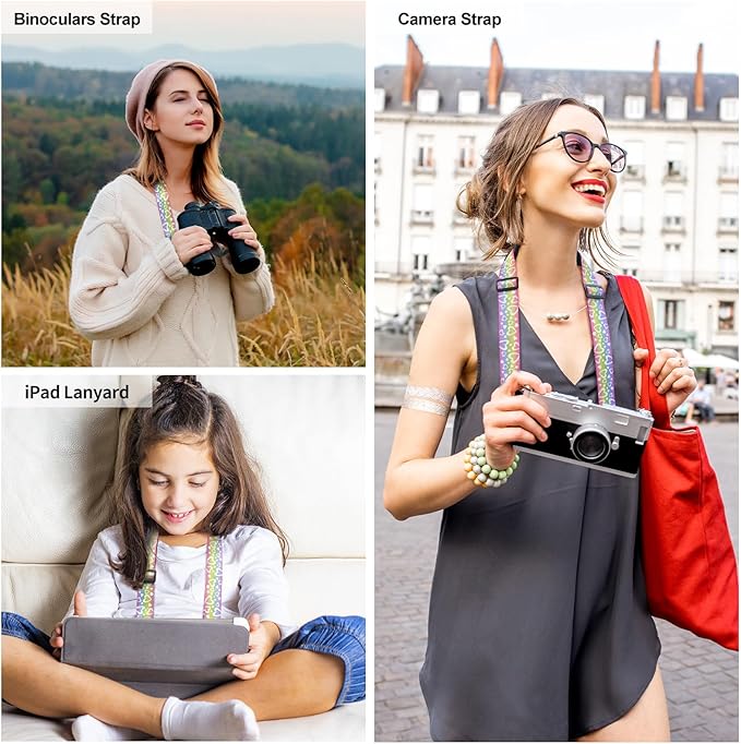 Universal Shoulder Strap, Neoprene Padded Bag Strap with Double Adjustable Buckles, Comfortable Neck Lanyard for Camera, Cellphone Tablet,iPad, Laptop, Binocular, Luggage Bag(Rainbow Heart)