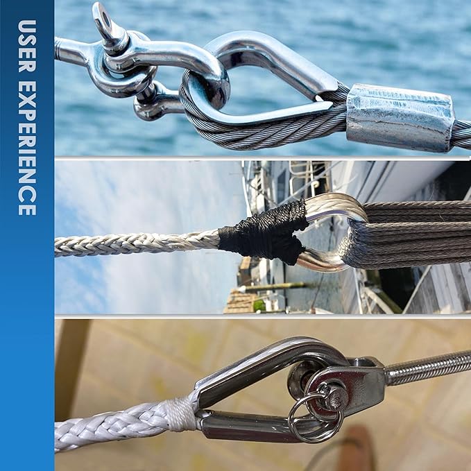 Boat Anchor Rope 3/8" x 100' Premium Solid Double Braided Nylon Anchor Line,with 1/4" x 4' Stainless Steel Anchor Chain,with Thimble & Shackle (White)
