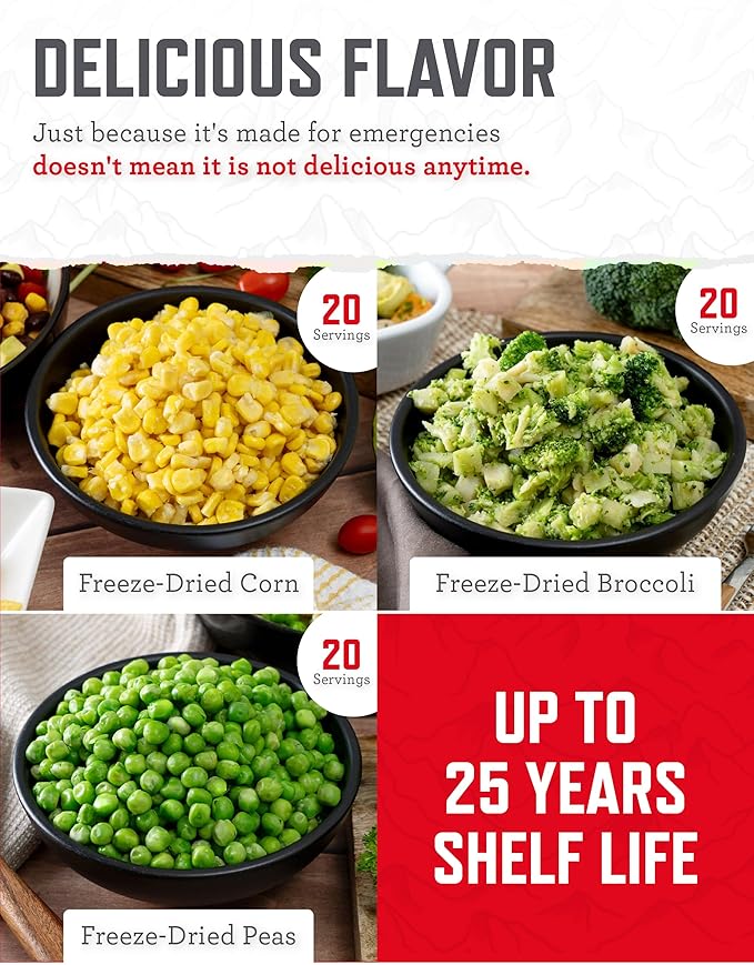 ReadyWise Emergency Food Supply - 72 Servings Freeze Dried Vegetables, 3 Boxes, Dehydrated Meals, Survival Prepper Food & Supplies, Camping Essentials for Backpacking, up to 25 Year Shelf Life