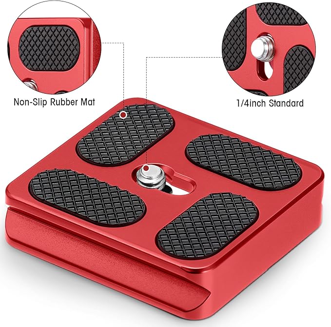 Frienda 2 Pieces Metal Quick Release Plate with 1/4''-20 Camera Screw Tripod Mount Plate Fits Standard for DSLR Camera Tripod Ball Head(Red,Pu40)