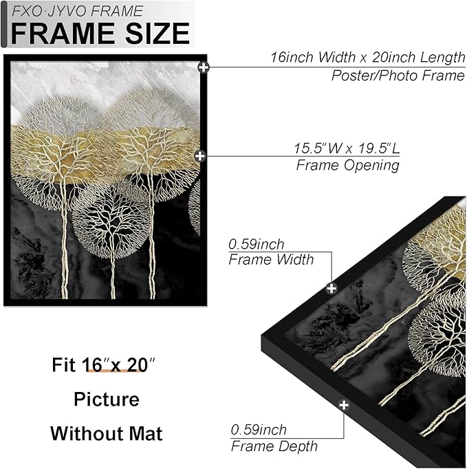 16x20 Picture Frame Set of 6, Display Poster 11x14 with Mat or 16 x 20 Without Mat, Light Weight and High Transparent 16 by 20 Frame for Wall - 6 Pack/Black/16 x20