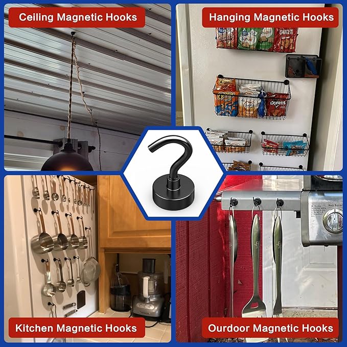 Junarter 20 Pack Magnetic Hooks, 30lbs Magnet Hooks for Cruise Cabins, Black Strong Magnetic Hooks Heavy Duty, Magnets with Hooks, Metal Magnetic Hook for Hanging, Hook Magnets for Home Decor