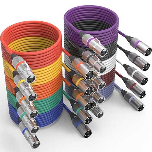 10 Color XLR Cable, Multicolor XLR Male to Female 6ft Audio Cables 10 Pack, 3 Pin Balanced XLR Microphone Cables Color Boots XLR Mic Cord Ideal for Microphones, Live Stage, Speaker, Audio Mixer
