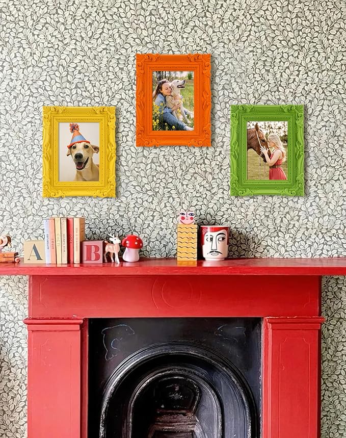 5x7 Picture Frame for Shelf Desk Table Decor, Colorful Ornate Frame with Velvet Touch for Diamond Paintings Art Prints Posters, Modern Gallery Wall Frames for Bedroom Decoration (Orange)