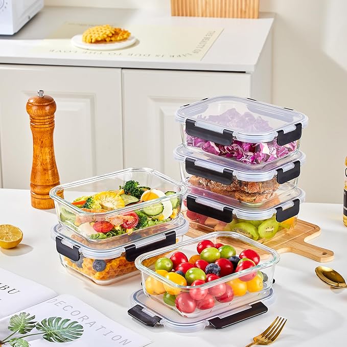 Belgol 8-Piece 36oz Glass Meal Prep Container Set Clear Glass Food Storage Containers Set, Airtight Food Storage Containers for Coffee, Sugar, Flour, Spices, BPA-Free