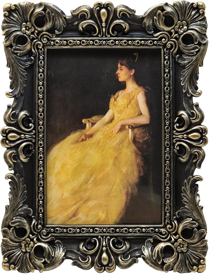 CISOO 4x6 Vintage Picture Frame Antique Ornate Black and Gold Photo Frame, for Table Top and Wall Display, Decorative Floral Design Retro Home Decor, Photo Gallery Art