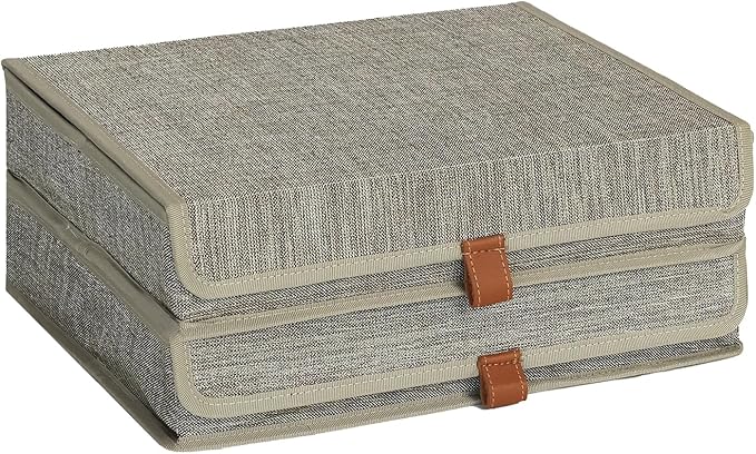 ORGMASTER Photo Storage Boxes with Lids, Memory Box for Keepsakes, Picture Organizer Versatile Linen Containers Basket Collapsible Bin for Organizing Home Office, 2 Pack, 14x10.8x2.5 Inch, Coffee